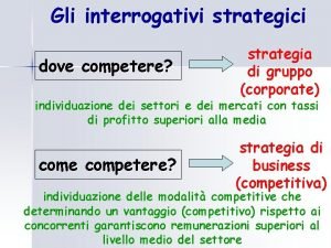 Gli interrogativi strategici dove competere strategia di gruppo