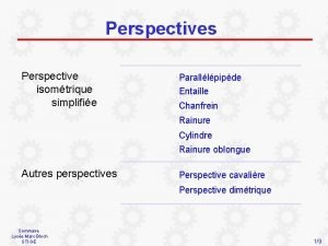 Perspectives Perspective isomtrique simplifie Paralllpipde Entaille Chanfrein Rainure