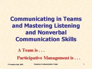 Communicating in Teams and Mastering Listening and Nonverbal