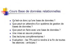 Cours Base de donnes relationnelles n n n