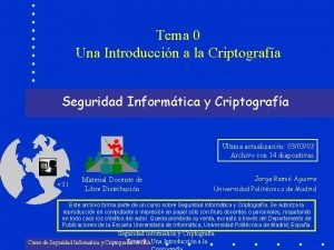 Tema 0 Una Introduccin a la Criptografa Seguridad