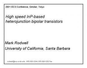 2001 ISCS Conference October Tokyo High speed In