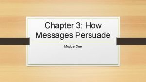 Chapter 3 How Messages Persuade Module One Angle