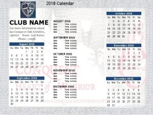 2018 Calendar October 2018 CLUB NAME For more