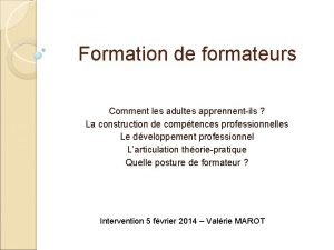 Formation de formateurs Comment les adultes apprennentils La