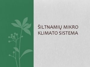 ILTNAMI MIKRO KLIMATO SISTEMA Mikro klimato valdymo sitema