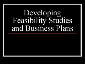 Developing Feasibility Studies and Business Plans Points to