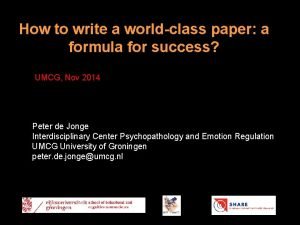 How to write a worldclass paper a formula