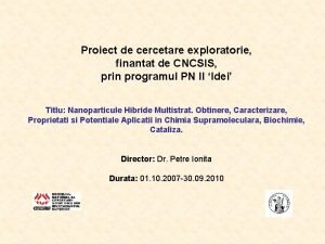 Proiect de cercetare exploratorie finantat de CNCSIS prin