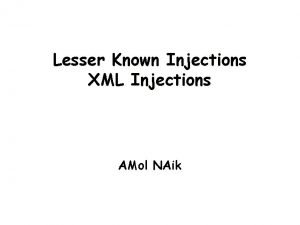 Lesser Known Injections XML Injections AMol NAik About