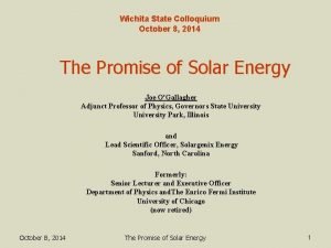 Wichita State Colloquium October 8 2014 The Promise