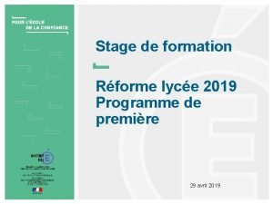 Stage de formation Rforme lyce 2019 Programme de