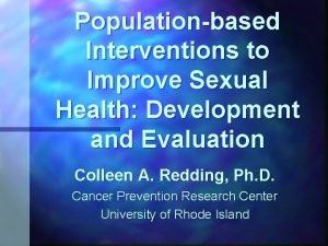 Populationbased Interventions to Improve Sexual Health Development and