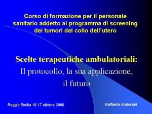 Corso di formazione per il personale sanitario addetto