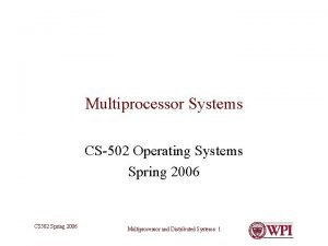 Multiprocessor Systems CS502 Operating Systems Spring 2006 CS