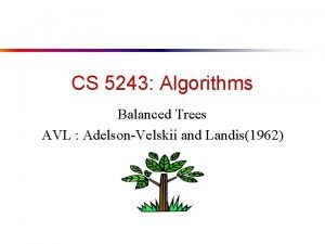 CS 5243 Algorithms Balanced Trees AVL AdelsonVelskii and