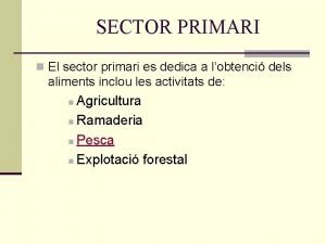 SECTOR PRIMARI n El sector primari es dedica