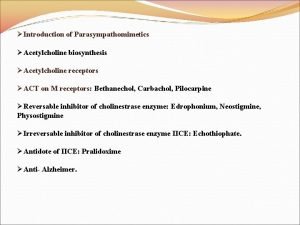 Introduction of Parasympathomimetics Acetylcholine biosynthesis Acetylcholine receptors ACT