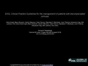 EASL Clinical Practice Guidelines for the management of
