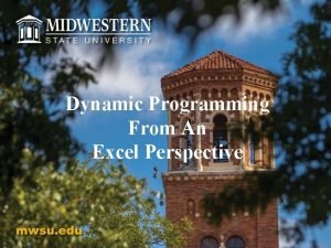 Dynamic Programming From An Excel Perspective Dynamic Programming