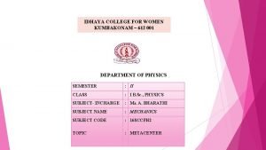 IDHAYA COLLEGE FOR WOMEN KUMBAKONAM 612 001 DEPARTMENT