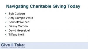 Navigating Charitable Giving Today Bob Carlson Amy Sample