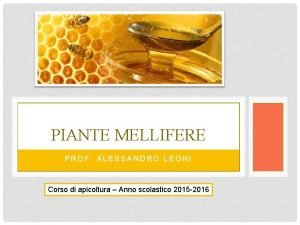 PIANTE MELLIFERE PROF ALESSANDRO LEONI Corso di apicoltura