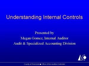 Understanding Internal Controls Presented by Megan Gomez Internal