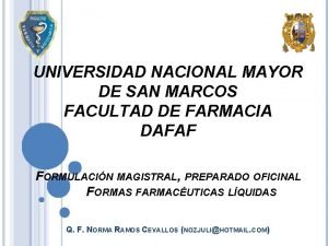 UNIVERSIDAD NACIONAL MAYOR DE SAN MARCOS FACULTAD DE