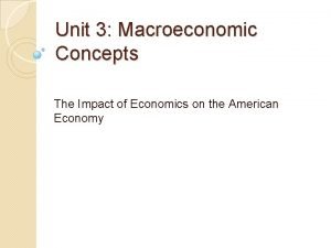 Unit 3 Macroeconomic Concepts The Impact of Economics