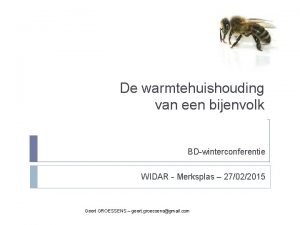 De warmtehuishouding van een bijenvolk BDwinterconferentie WIDAR Merksplas