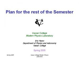 Plan for the rest of the Semester Vassar