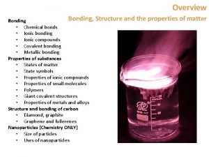 Overview Bonding Bonding Chemical bonds Ionic bonding Ionic
