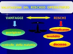 VALUTAZIONE DEL RISCHIO OPERATORIO VANTAGGI guarigione RISCHI complicanze