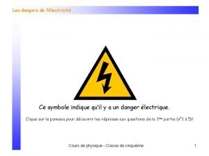 Les dangers de llectricit Ce symbole indique quil