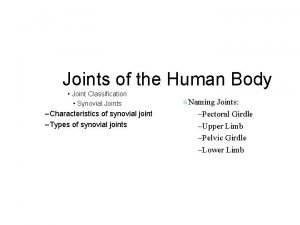 Joints of the Human Body Joint Classification Synovial