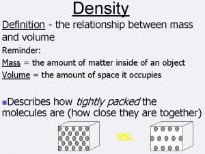 The relationship between mass volume and density