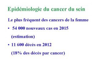 Epidmiologie du cancer du sein Le plus frquent