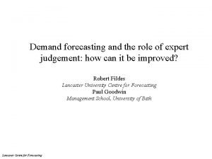 Demand forecasting and the role of expert judgement