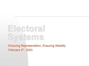 Electoral Systems Ensuring Representation Ensuring Stability February 4