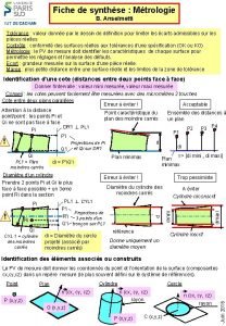 Fiche de synthse Mtrologie B Anselmetti Tolrance valeur