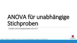 ANOVA fr unabhngige Stichproben Evaluation und Forschungsstrategien Wi