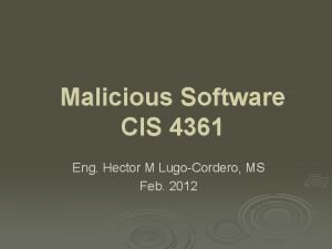 Malicious Software CIS 4361 Eng Hector M LugoCordero