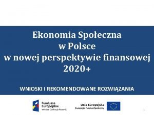 Ekonomia Spoeczna w Polsce w nowej perspektywie finansowej