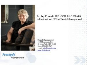 Dr Joy Frestedt Ph D CCTI RAC FRAPS