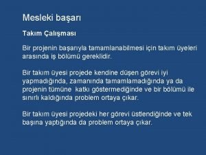 Mesleki baar Takm almas Bir projenin baaryla tamamlanabilmesi