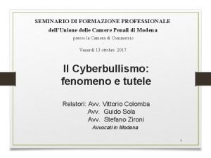 SEMINARIO DI FORMAZIONE PROFESSIONALE dellUnione delle Camere Penali