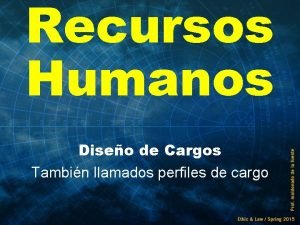 Recursos Humanos Diseo de Cargos Tambin llamados perfiles