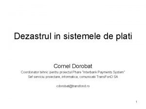 Dezastrul in sistemele de plati Cornel Dorobat Coordonator