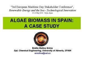 3 rd European Maritime Day Stakeholder Conference Renewable
